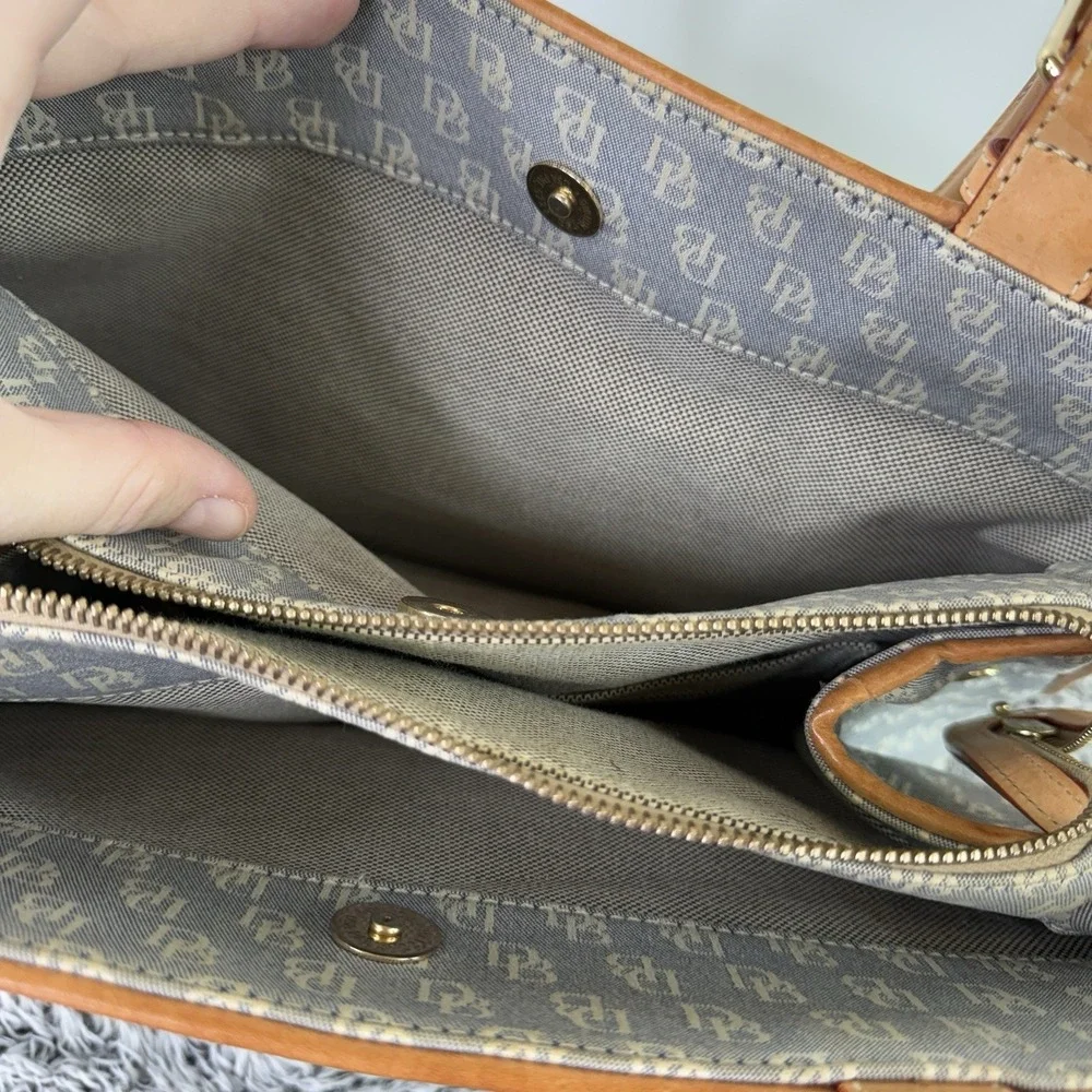Dooney & Bourke Purse Canvas with Leather Trim Double Handle (Needs Zipper Pull)